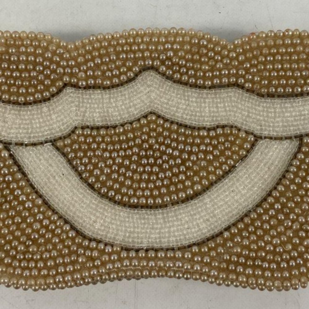 Vintage Handmade Women's Gold Plastic Pearls Beaded Zipper Closure Clutch Purse
